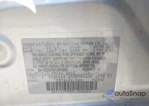 2015 Nissan Versa Note S (Sr)/S Plus/Sl/Sr/Sv z USA, uszkodzony, nr VIN 3N1CE2CP5FL351603